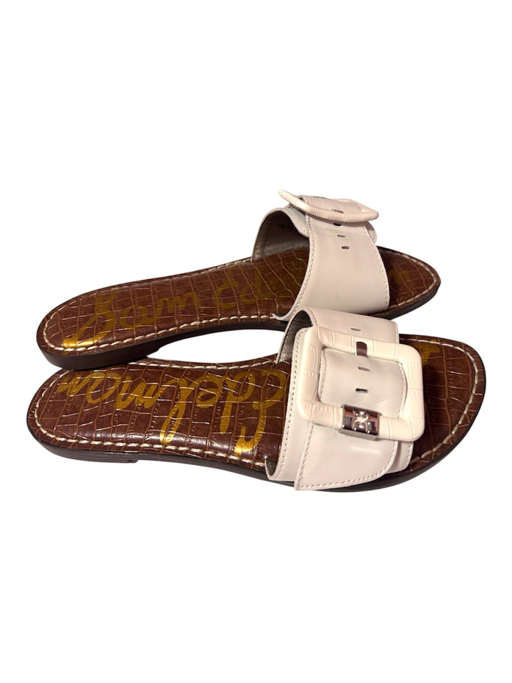 Sam Edelman Granada White Leather Buckle Slide Sandals Size 8